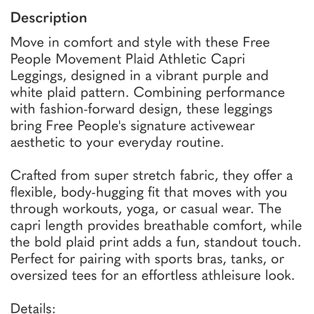 FREE PEOPLE MOVEMENT Lavender Gingham Capri Leggings